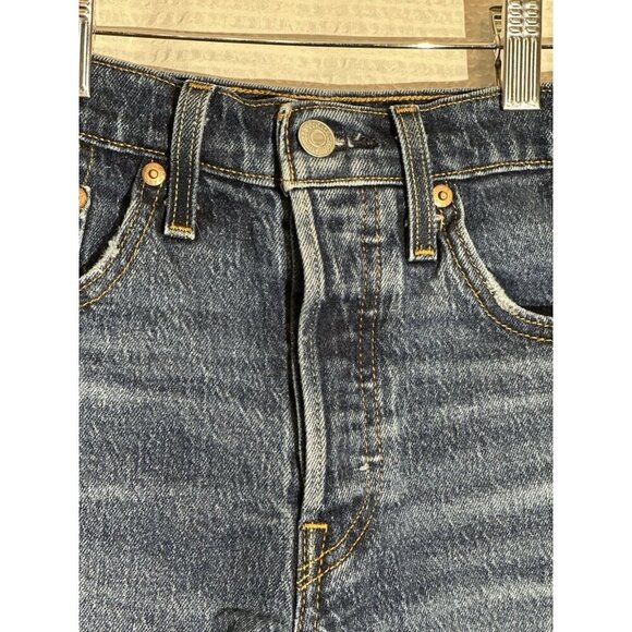Levi's 501 Women's Denim Jean Shorts Blue Button Fly, Raw Hem, Dark Wash Size 24 - Picture 3 of 9